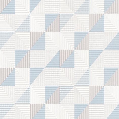 BRICOFLOR Papier Peint géométrique bleu  Papier peint bleu et blanc pour chambre, salon & plus  Tapisserie intissée moderne pour cuisine