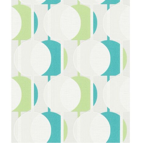BRICOFLOR Papier Peint géométrique vert et bleu  Tapisserie intissée pour salle de bain, cuisine & plus  Papier Peint gros motif vintage
