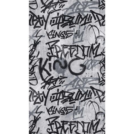 BRICOFLOR Papier Peint graffiti noir et gris Papier Peint intissé street art pour chambre, bureau & plus Tapisserie imitation pierre