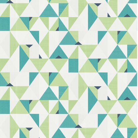 BRICOFLOR Papier Peint graphique et géométrique  Papier Peint motif vert, blanc et turquoise  Tapisserie pour cuisine, chambre & plus