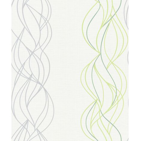 BRICOFLOR Papier Peint graphique vert et gris  Papier Peint intissé pour couloir, chambre & plus  Tapisserie moderne verte pour salon