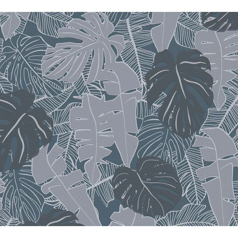 Papier peint nature bleu et gris Tapisserie florale feuillage Papier peint moderne intissé style jungle idéal pour chambre