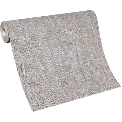 BRICOFLOR Papier Peint imitation bois gris Tapisserie intissée pour cuisine, salon & plus Papier peint effet métallique gris