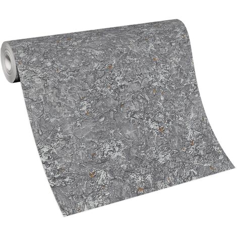 BRICOFLOR Papier Peint imitation pierre gris  Tapisserie intissée effet pierre et brique  Papier Peint trompe l'oeil gris pour bureau, salon & plus