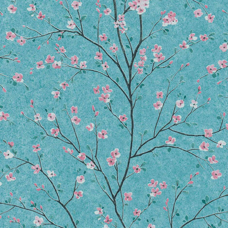 BRICOFLOR Papier peint japonais | Papier peint fleur de cerisier | Papier peint bleu motif - 10,05 x 0,53 m
