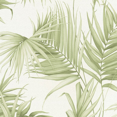 BRICOFLOR Papier peint jungle Papier peint tropical Papier peint exotique Tapisserie jungle Beige / crème Vert Blanc - 10,05 x 0,53 m