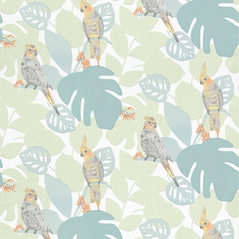 BRICOFLOR Papier Peint jungle vert et turquoise  Papier peint oiseaux tropicaux jaune  Tapisserie animaux pour chambre enfant, salon & plus