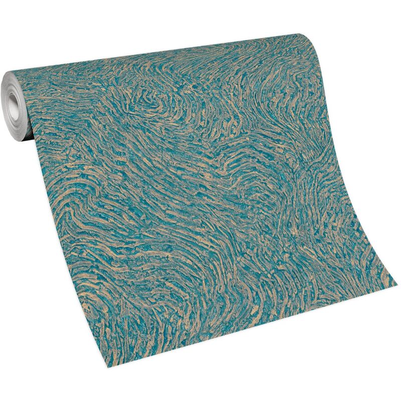 Bricoflor Papier Peint moderne bleu pétrole Tapisserie trompe l'oeil bleu Papier Peint intissé et structuré pour chambre, salon & plus