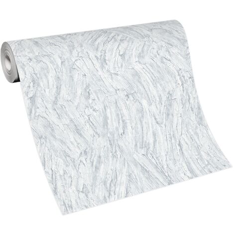 BRICOFLOR Papier Peint moderne gris et blanc  Tapisserie effet métallique gris et blanc  Papier Peint intissé imitation platre pour salon, chambre & plus