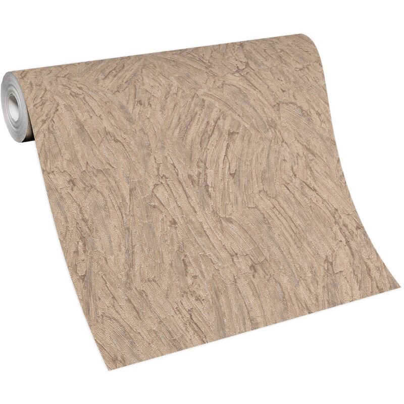 Bricoflor Papier Peint moderne marron Tapisserie intissée pour salon, chambre & plus Papier Peint effet métallique imitation platre