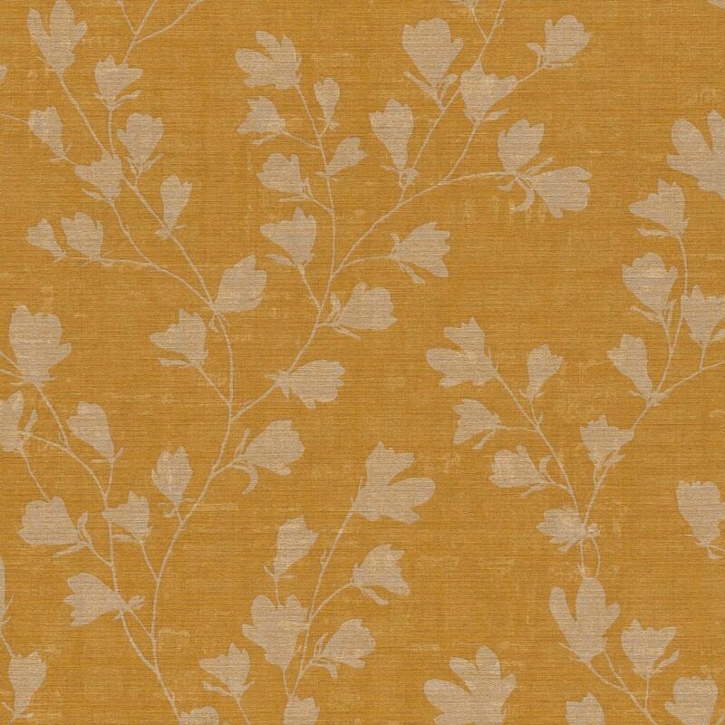 Papier peint floral jaune moutarde et gris Tapisserie nature à motifs de fleurs Papier peint gaufré style botanique idéal pour chambre