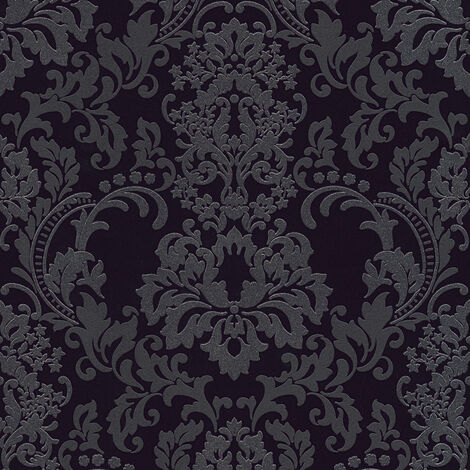 BRICOFLOR Papier peint noir et argent | Papier peint baroque noir | Papier peint noir pailleté intissé & vinyle | Papier peint glamour chambre - 10,05 x 0,53 m