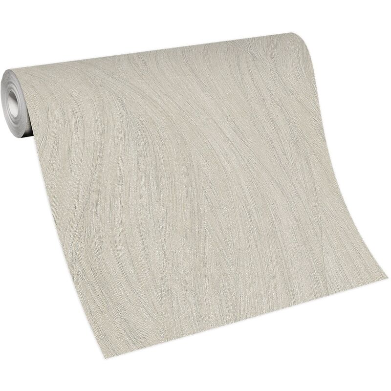 Bricoflor Papier Peint à rayures beige Tapisserie trompe l'oeil pour salon, salle de bain & plus Papier Peint intissé rayé beige