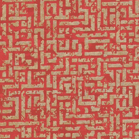 BRICOFLOR Papier Peint rouge doré graphique Tapisserie intissée originale Papier Peint labyrinthe doré et rouge pour salon, chambre & plus