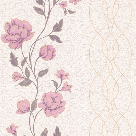 BRICOFLOR Papier Peint texturé graphique rose  Tapisserie intissé rose pour chambre, salon & plus  Papier peint fleuri rose et beige