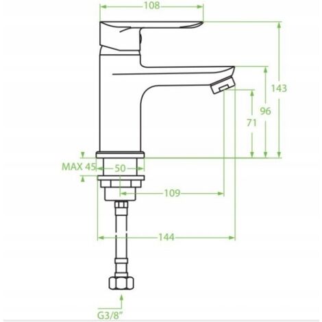 Bricoline – Robinet de lavabo sur pied chromé Appia – Mitigeur monocommande – Bec fixe 109mm – Hauteur 143mm – Débit 9l/min – Raccord clic-clac inclus
