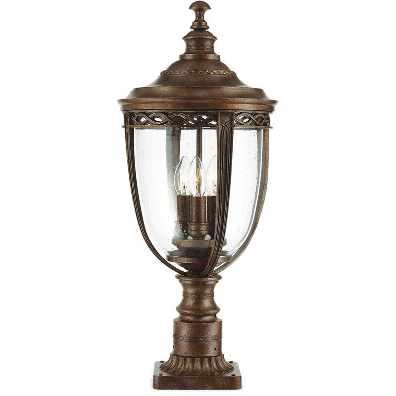 

English Bridle - Pedestal exterior grande de 3 luces Bronce británico ligero IP44, E14 - Elstead