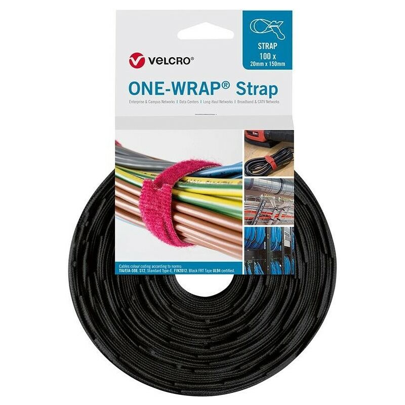 

Brida para cables velcro desmontable One Wrap Strap 20 x 200mm negro 100 unidades