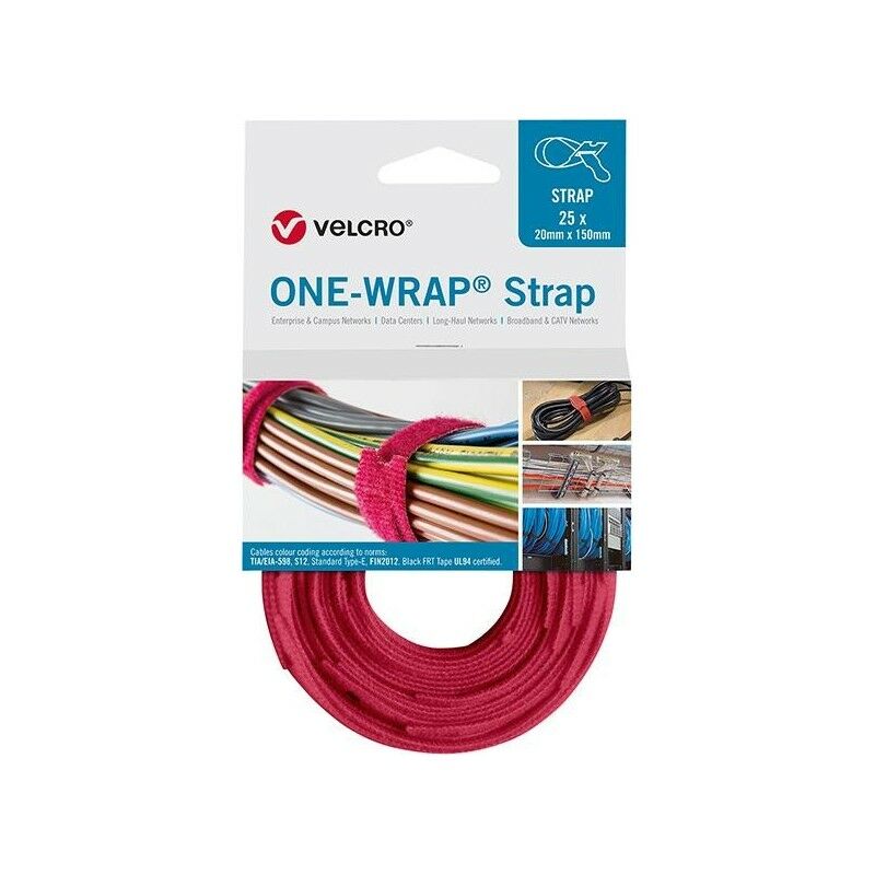 

Brida para cables velcro desmontable One Wrap Strap 20 x 200mm rojo 25 unidades