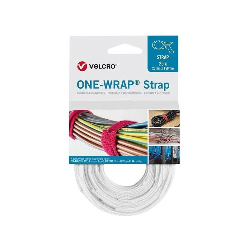 

Brida para cables velcro desmontable One Wrap Strap 20 x 330mm blanco 25 unidades