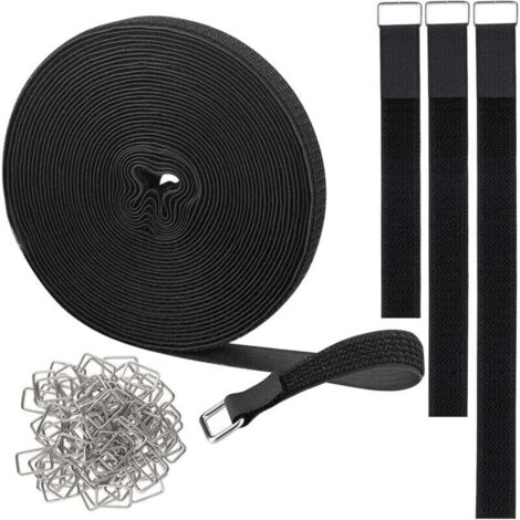 Bridas de 2,5 cm x 10 m, bridas no adhesivas con 50 cierres metálicos a presión, ajustables y reutilizables para guardar y organizar todos tus cables, color negro