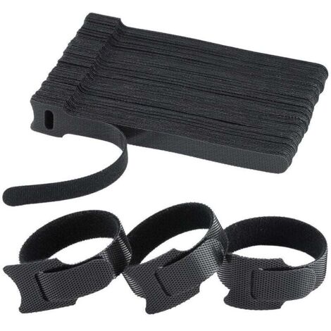 Bridas de nailon reutilizables KZQ (paquete de 120), 150 mm x 12 mm, ajustables con velcro, para la gestión de cables en la oficina, el hogar, el jardín y más, color negro