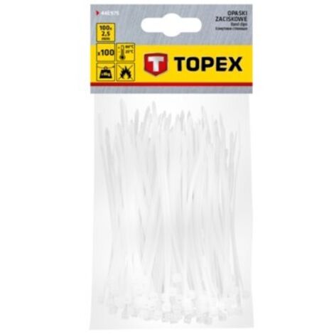 Bridas para cables de 2,5 x 100 mm, 100 unidades, blancas
