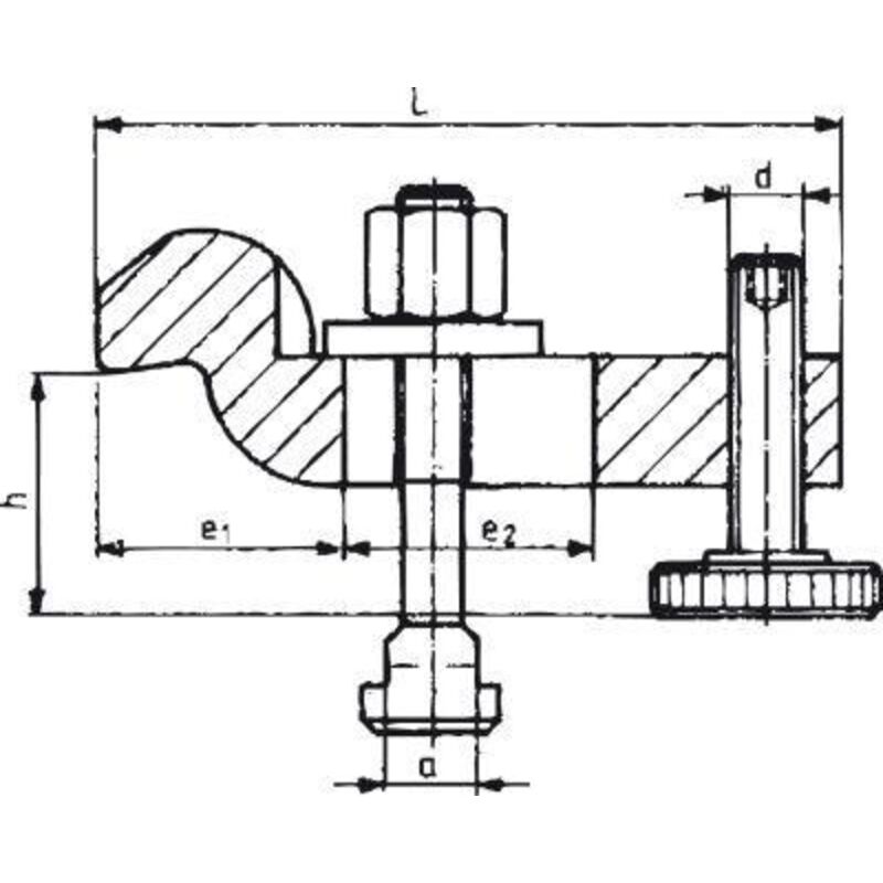 Format - Bride contre-coudée avec vis d'appui réglable, Larg. : de rainure : 18 mm, Vis pour rainure en t M16 x 18 x 125 mm, Larg. de fente 18 mm, h