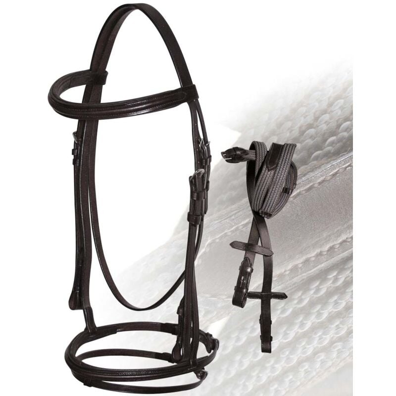 Full, Marrone: Bride royale avec licol rembourré et protège-dessus et rênes caoutchoutées antidérapantes