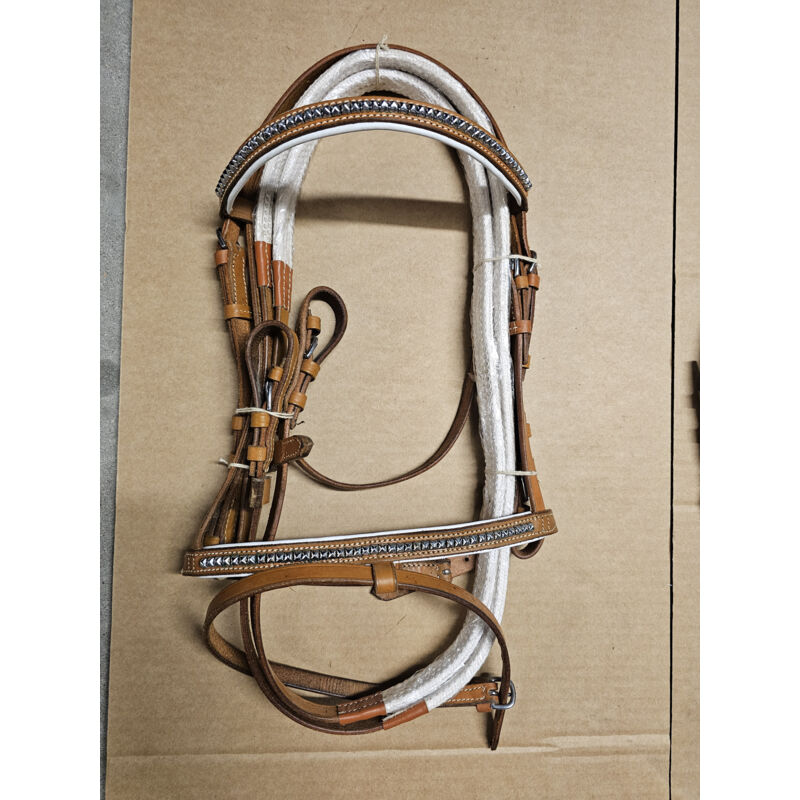Bridon Poney Cuir Marron Strass & Rênes Auto-Agrippantes