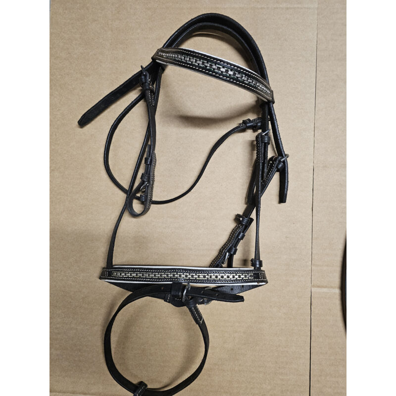 Bridon Poney Cuir Têtière Décorée Noir