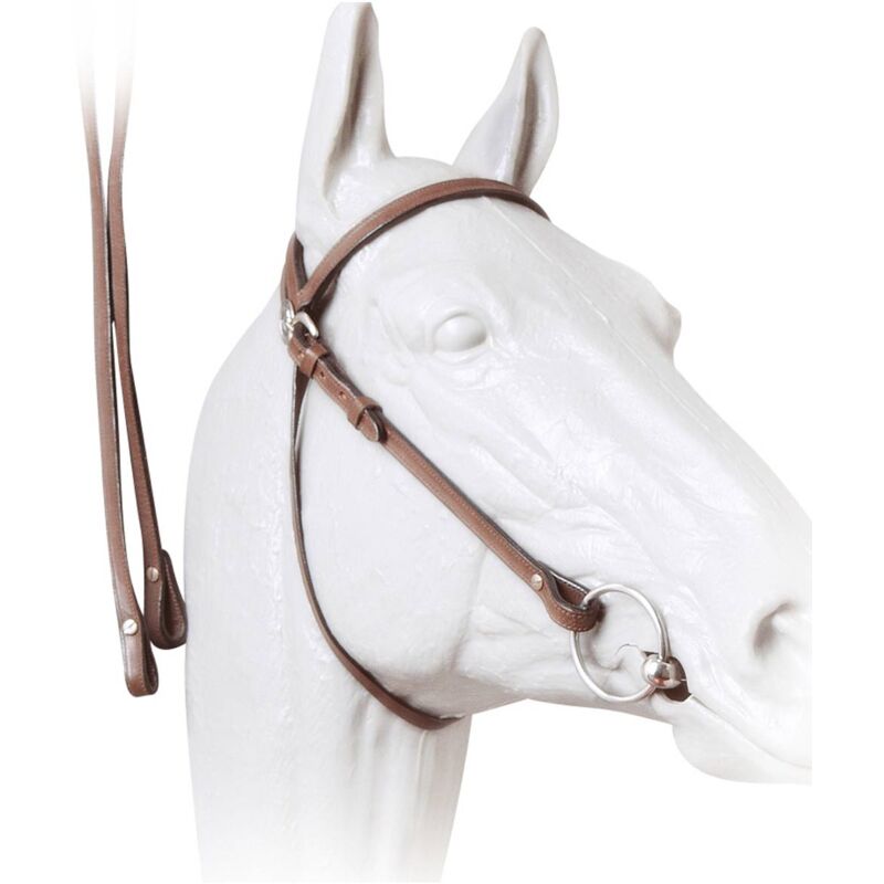 Full, Marrone: Bridon western en cuir lisse avec rênes