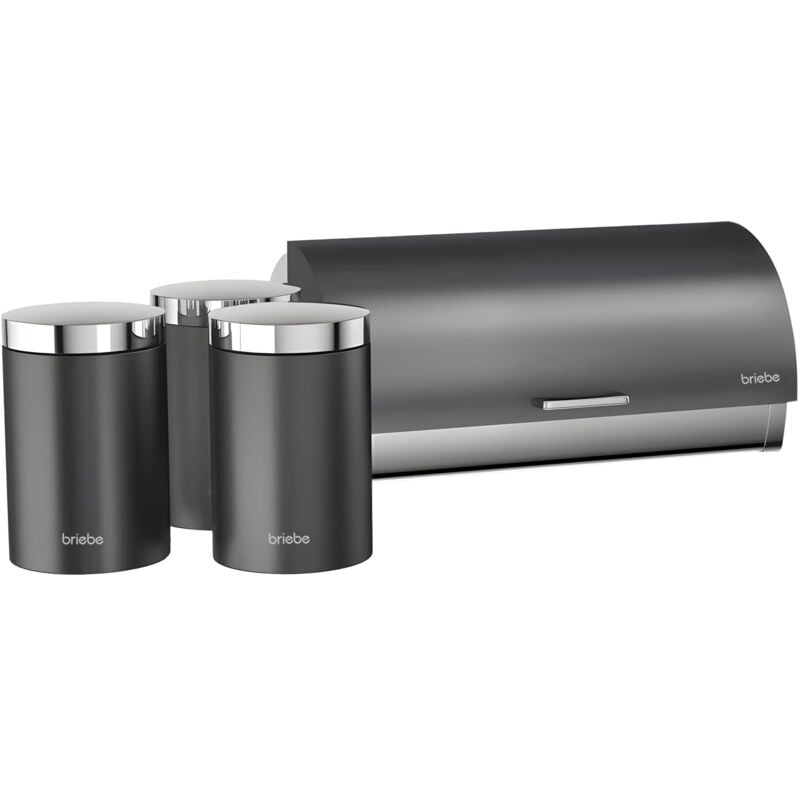 BB1161 Ensemble Boîte à Pain + 3 Boîtes de Cuisine, Rangement, Acier Inoxydable Gris/Inox - Briebe