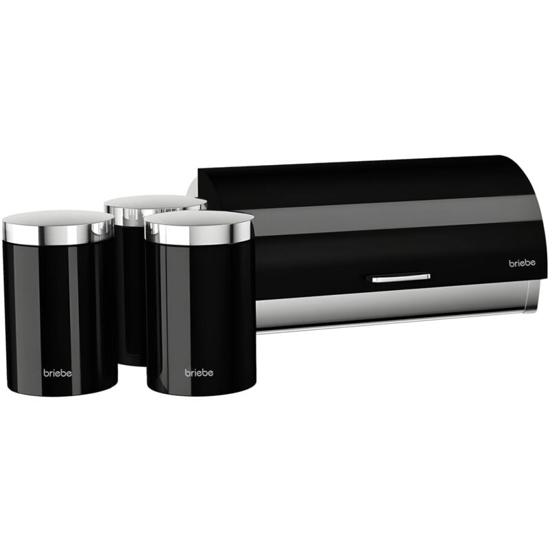 BB1161 Ensemble Boîte à Pain + 3 Boîtes de Cuisine, Rangement, Acier Inoxydable Noir/Inox - Briebe
