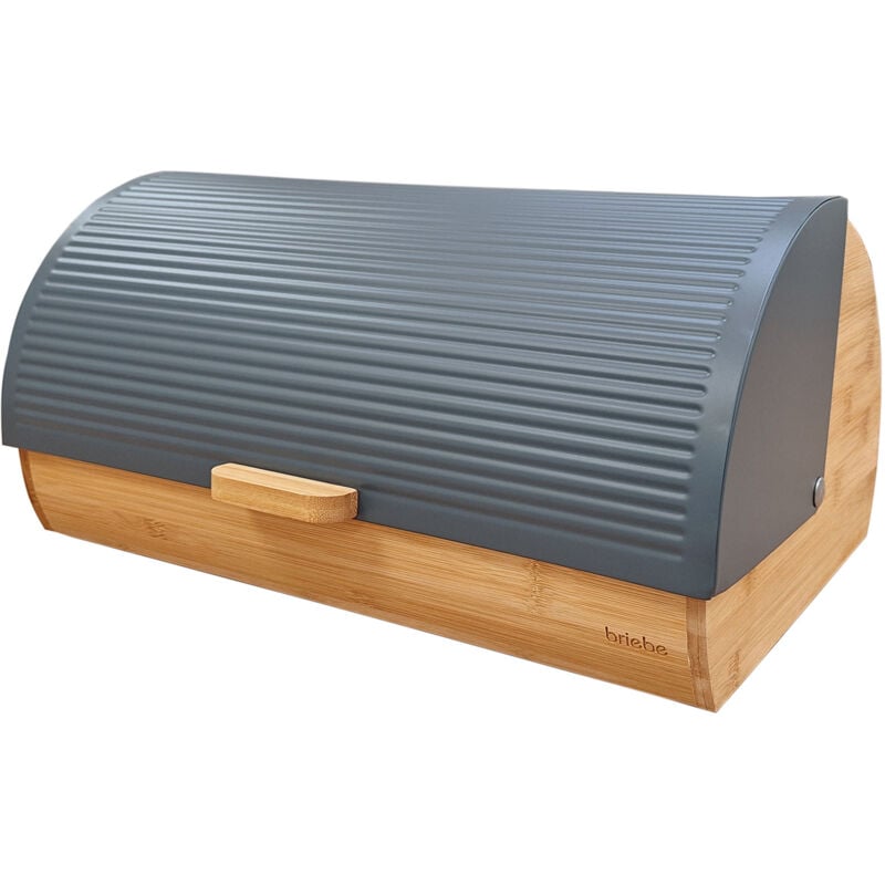 Briebe BB1162 Boîte à Pain en Bois de Bambou Couvercle Coulissant, Bread Box Conserver Painen Gris
