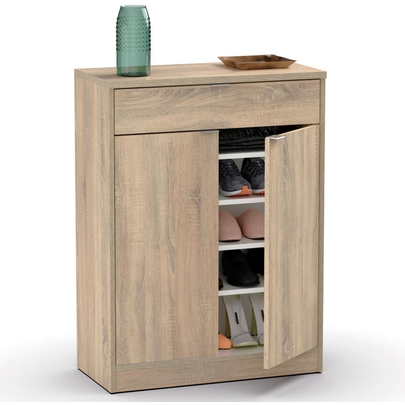 Domus Meuble à Chaussures Entrée, Meuble Rangement 2 Portes Tiroir 101x75x36cm Bois - Briebe