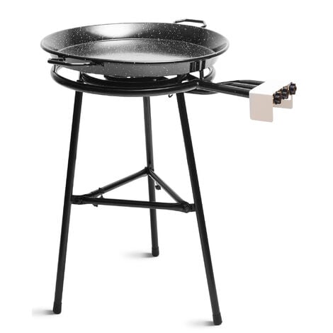 Briebe JUMBO Set Paella Brûleur à Gaz 60cm +Poêle à Paella Émaillée 65cm +Support à 3 Pied Noir