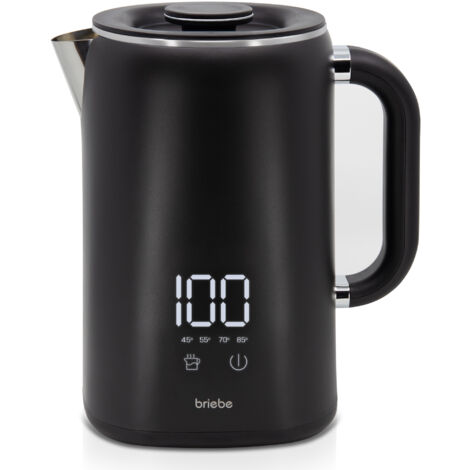 Briebe KT1175BLK i-Black Hervidor Agua Eléctrico 1,7LRegulador de Temperatura Digital 45°C a 100°C, Libre de BPA, Base de 360° 1500W Negro