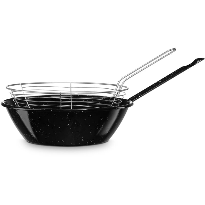 Briebe Levante Poêle Friteuse avec Panier Induction 22 cm Acier Émaillé 1,7L Feu, Gaz, Four Noir