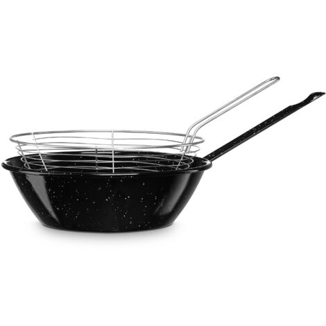 Briebe Levante Poêle Friteuse avec Panier Induction 22 cm Acier Émaillé 1,7L Feu, Gaz, Four Noir
