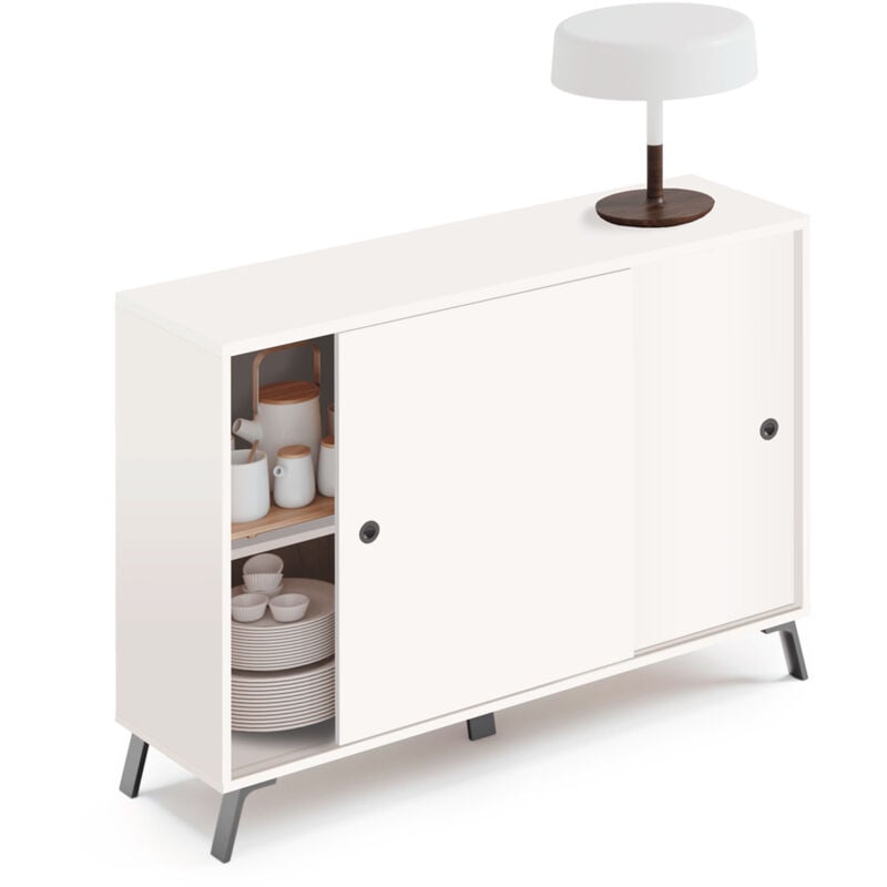 Lys Buffet Salle a Manger, Meuble de Rangement, 2 Portes Coulissantes 87x120x40 cm Blanc - Briebe