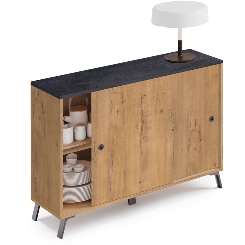 Lys Buffet Salle a Manger, Meuble de Rangement, 2 Portes Coulissantes 87x120x40 cm Bois - Briebe
