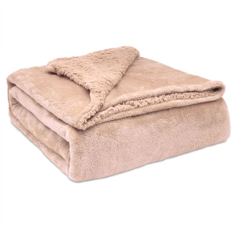 Briebe - Manta Sofá Invierno Sedalina Lisa y Borreguito Polar Sherpa 130x160 cm Calentita Gruesa Suave  Coral