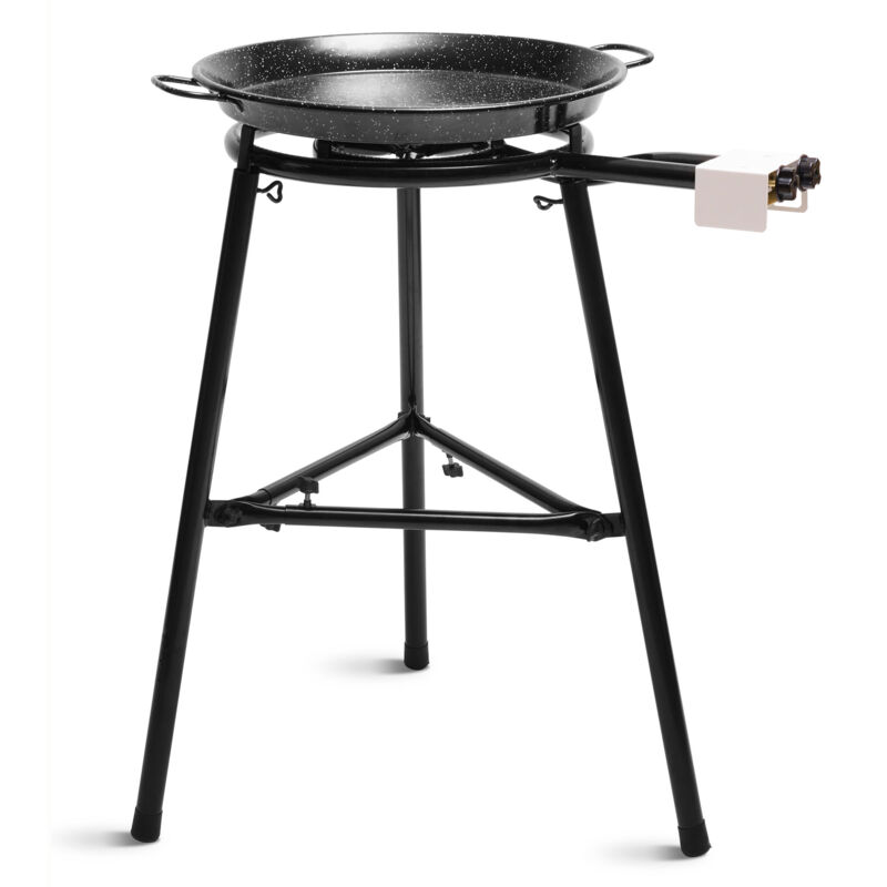 Medium Set Paella Brûleur à Gaz 40-20cm +Poêle à Paella Émaillée 46cm +Support à 3 Pied Noir - Briebe