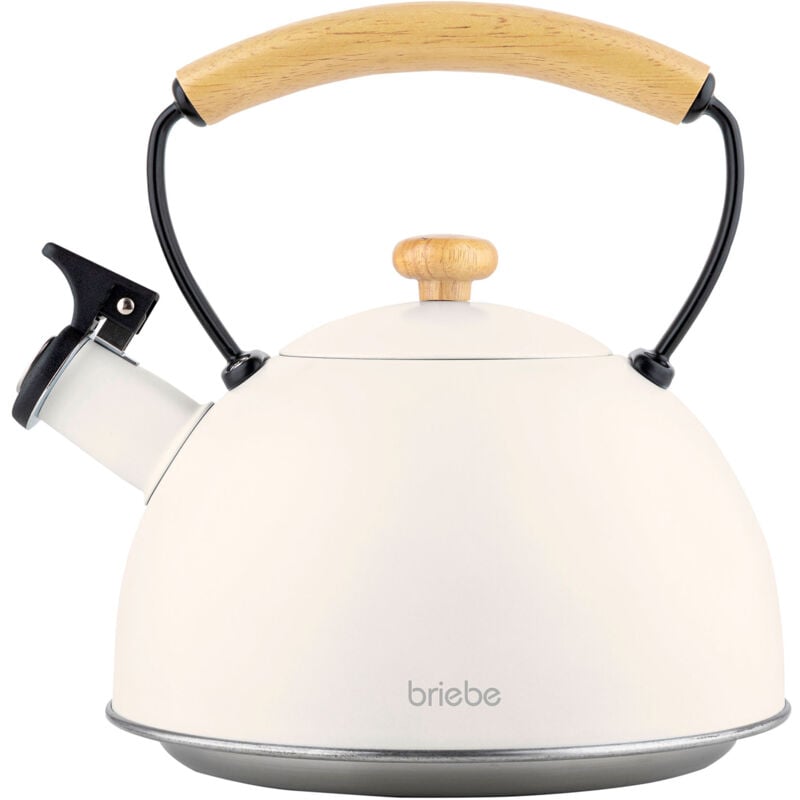 Nordic Bouilloire à Induction Théière Sifflet 2,3L Acier Inox, Poignée en Bois Blanc - Briebe