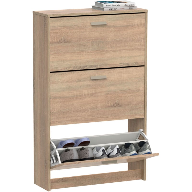 Nova Meuble à Chaussures Entrée, Meuble Rangement en Bois 3 Portes 119,5x74x25 Bois - Briebe