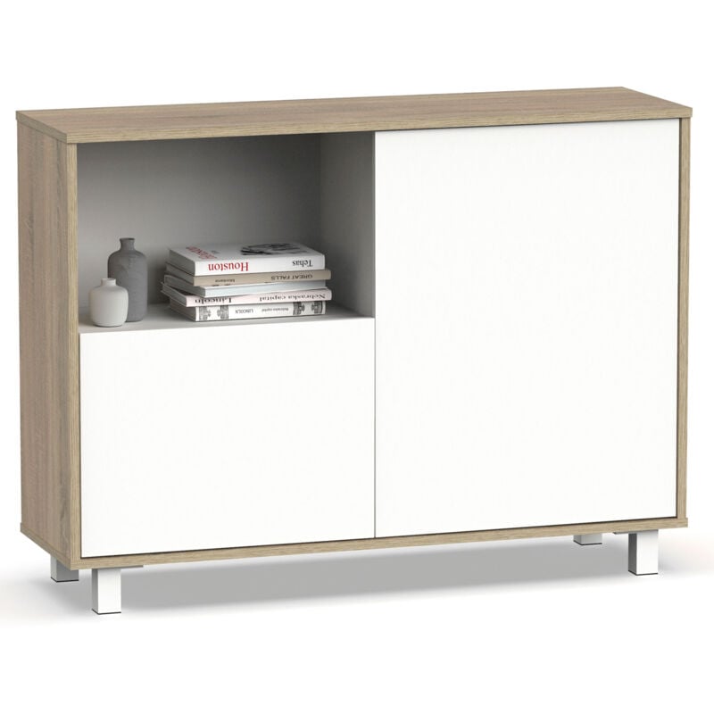 Briebe Nova Buffet Salle a Manger, Meuble de Rangement, 2 Portes, 1 Étagère 82,5x112x33 cm Blanc/Bois