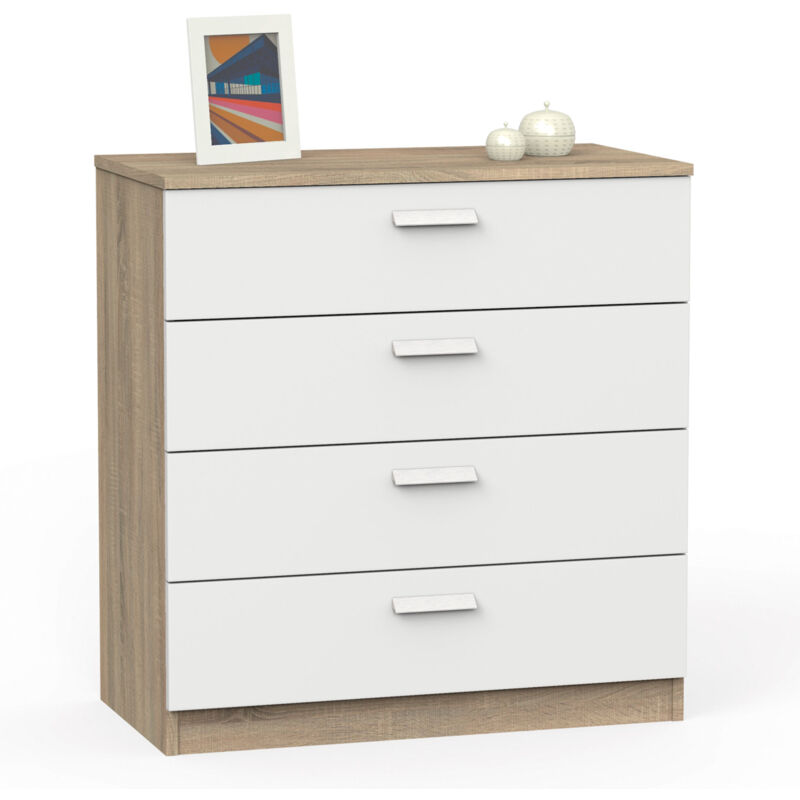 Nova Commode Chambre, Chiffonnier Meuble de Rangement avec 4 Tiroirs, 78x74x40 cm Blanc - Briebe