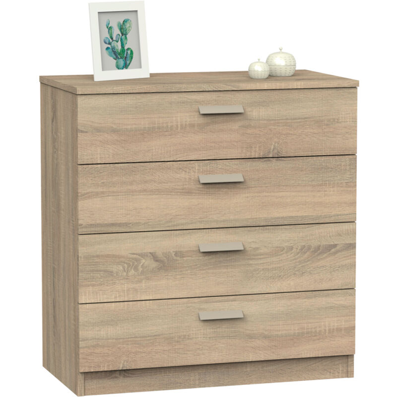 Nova Commode Chambre, Chiffonnier Meuble de Rangement avec 4 Tiroirs, 78x74x40 cm Bois - Briebe