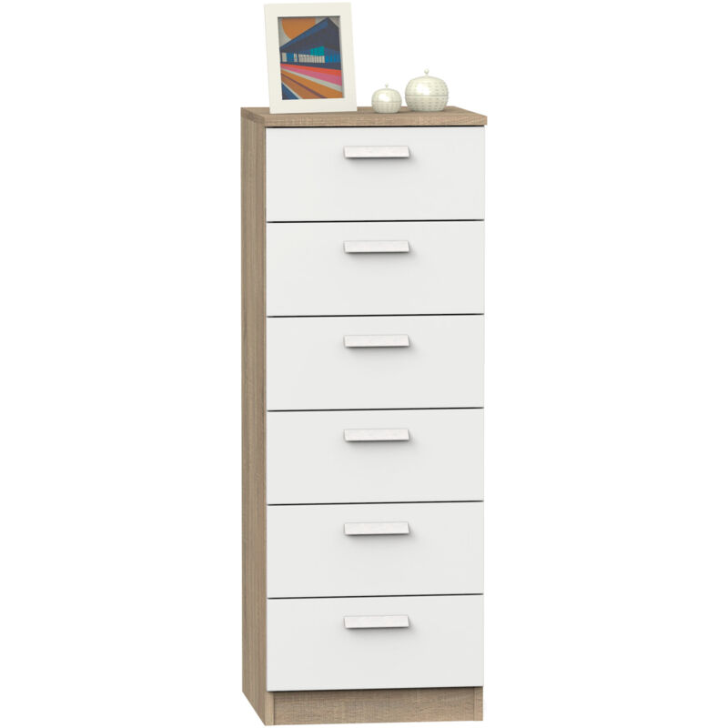 Nova Commode Chambre, Chiffonnier Meuble de Rangement avec 6 Tiroirs, 110x40x40 cm Blanc - Briebe